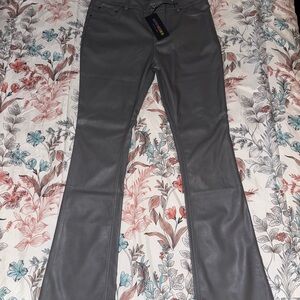 Serenede Gray Stacked Faux Leather Pants